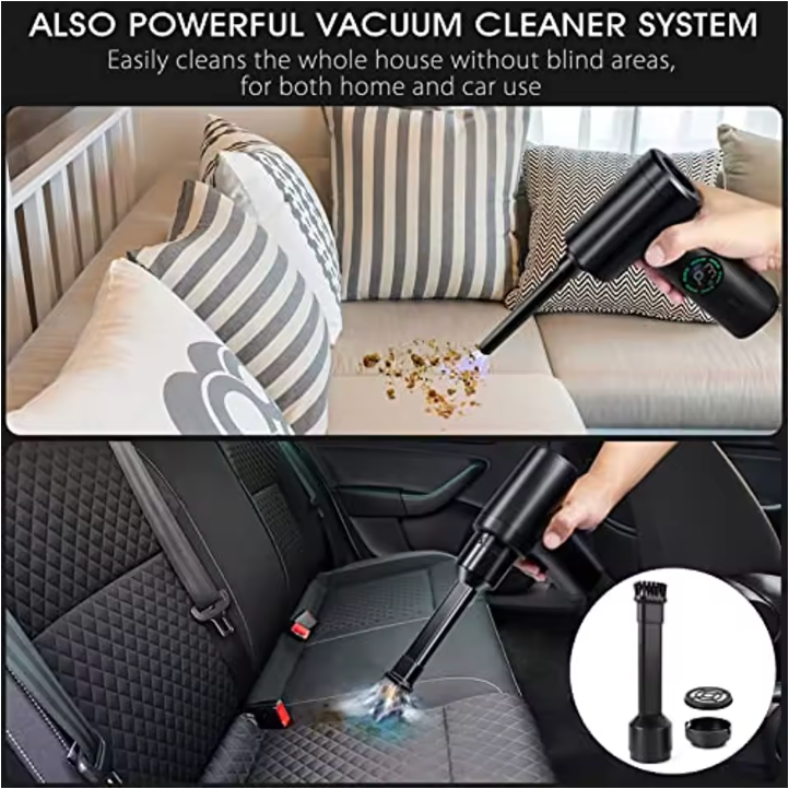 CleanForce™ – Limpiador de Aire Comprimido Inalámbrico 2 en 1 | Soplador + Mini Aspiradora para Teclado, PC y Coche