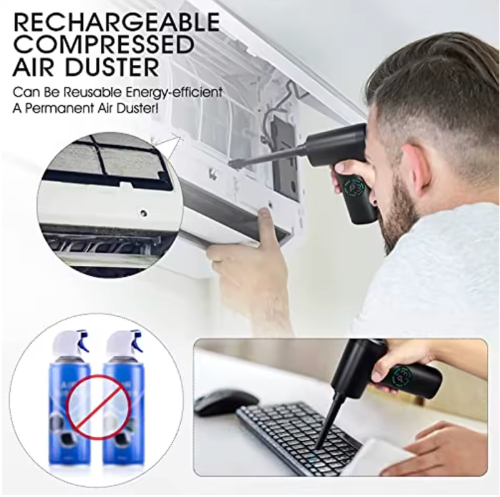 CleanForce™ – Limpiador de Aire Comprimido Inalámbrico 2 en 1 | Soplador + Mini Aspiradora para Teclado, PC y Coche